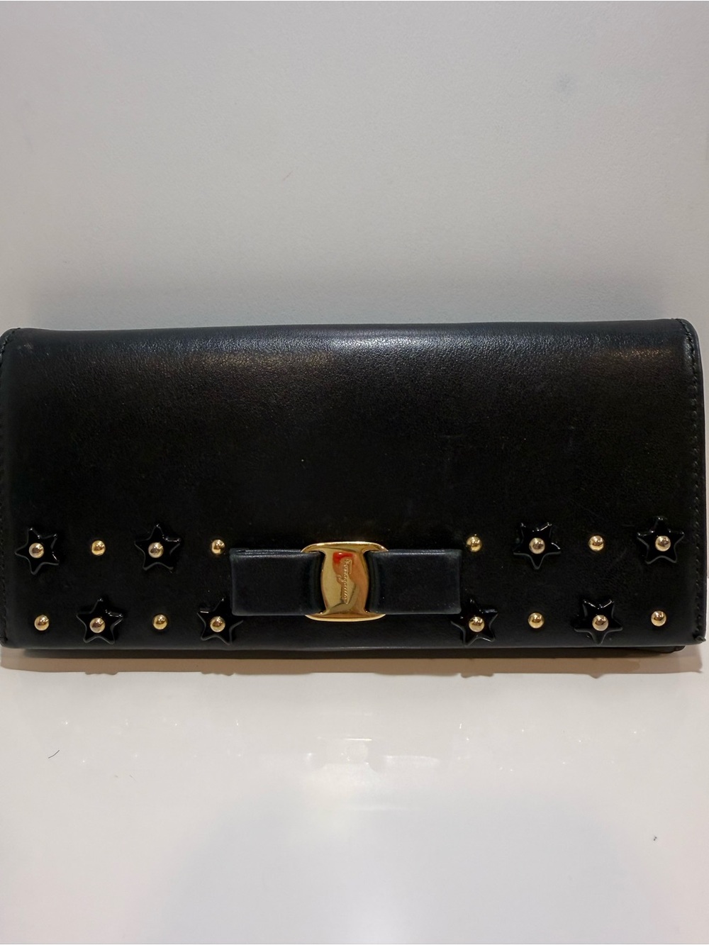 Salvatore Ferragamo Black Bow Studded Wallet